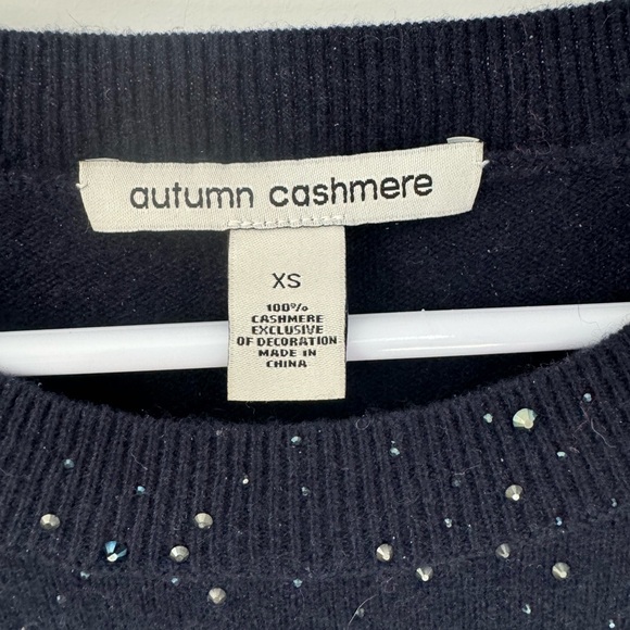Autumn Cashmere crystal embellished navy blue cashmere sweater size XS - Picture 3 of 5